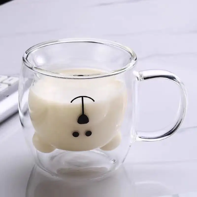 

Креативные кофейные кружки с милым медведем, двойная стеклянная чашка с животным, двухслойная кружка для молока, сока, чая, чашка, женский по...