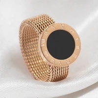 stainless steel women men rings blackwhite shell charm rings gold color mesh ring for fashion jewelry
