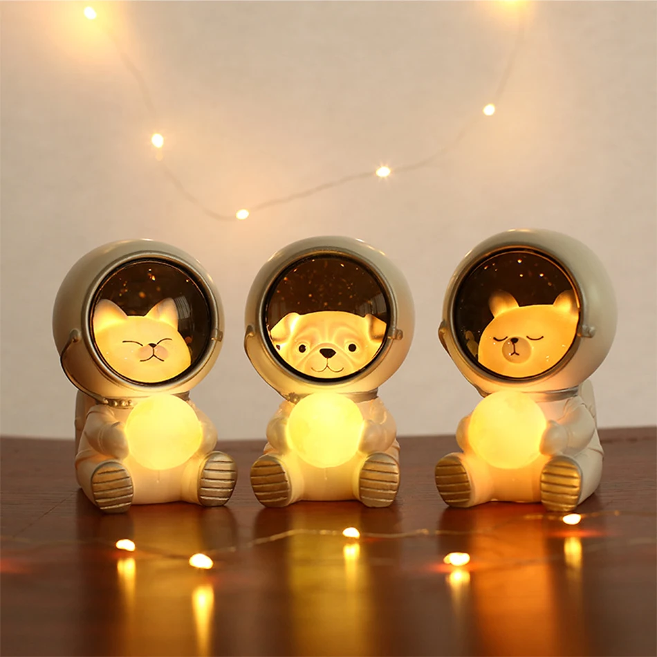 LED Night Light Astronaut Cute Cat/Bear/Dog Lamp Kawaii For Kid Baby Children Bedroom Bedside Decor Light Soft Warm Gift Lamps