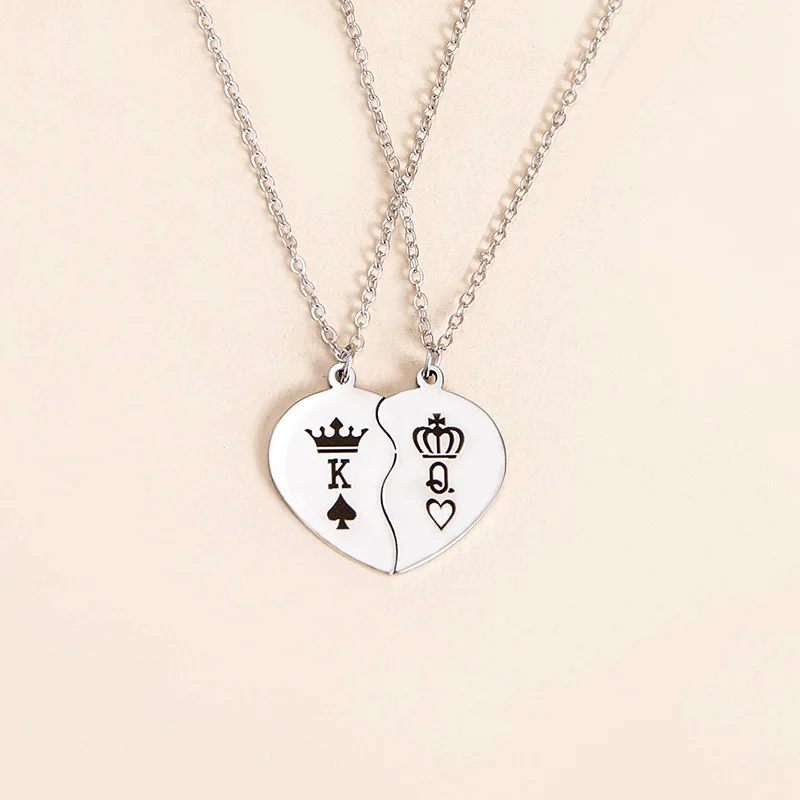DIYI 1 пара сердце кулон ожерелье из нержавеющей стали с проектом Король Ожерелье