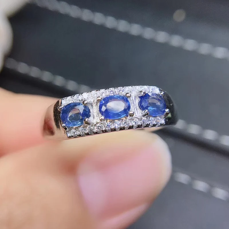 За ювелирных изделий натуральный настоящий синий сапфир кольцо Бесплатная