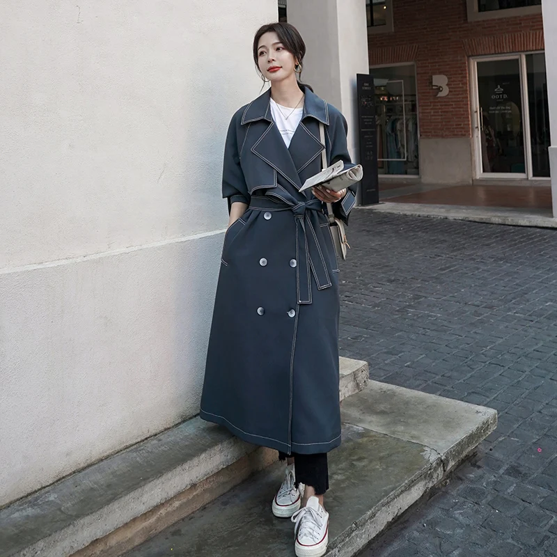 

Slim Long Windbreaker Coat 2020 New Spring and Autumn Casual Loose Double-breasted Long Sleeve Trench Coat Women NS2154