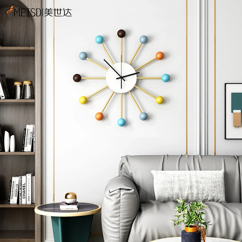 MEISD кованые железные настенные часы с цветными шариками Sunburst металлические часы Современные римские цифры самоклеящиеся бесшумные часы Бесплатная доставка - изображение