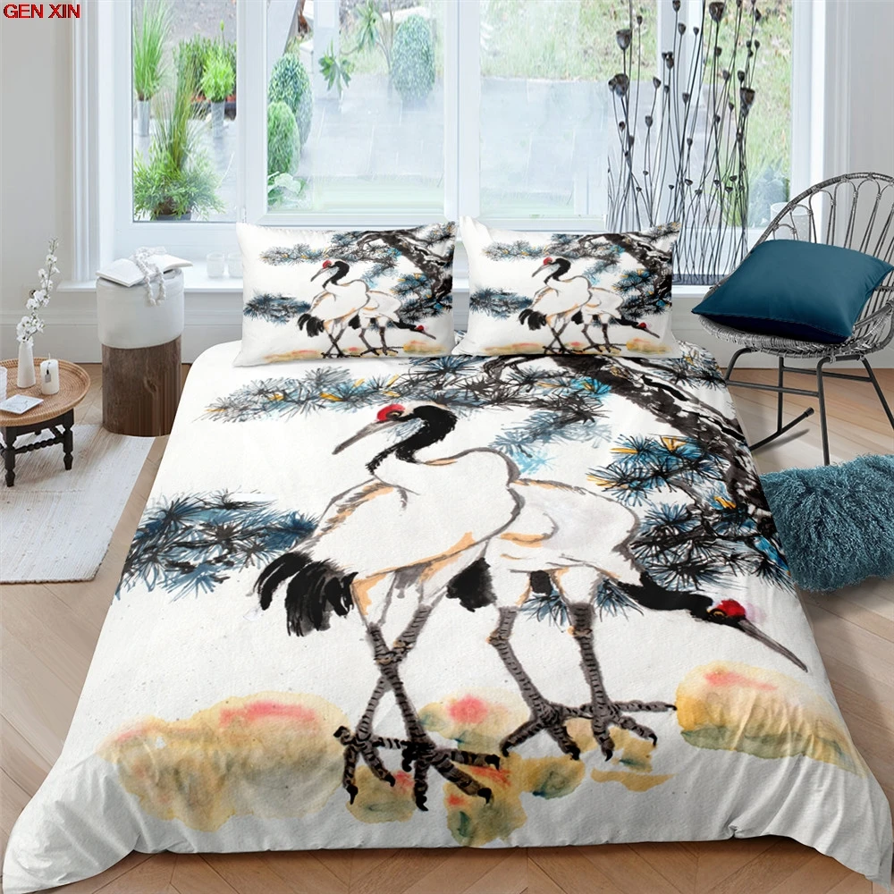 

2/3PCS Bedding Set 3D Digital Bedclothes King Size Plum Blossom Ink Painting Printed Duvet Cover Set Queen Home Textiles