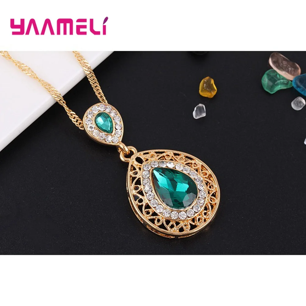

New Arrival Women Lady Girls Fashion Dubai Jewelry Sets Top Quality 925 Sterling Silver Waterdrop Pendnt Necklace/Earrings