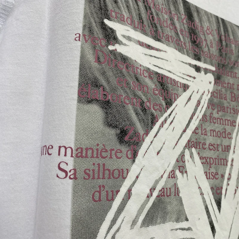 

Rowling White Letter Graphic Tee Women Summer V-Neck Long Sleeve T Shirt Casual Logo Clothes Cotton Good Quality Tops 2021