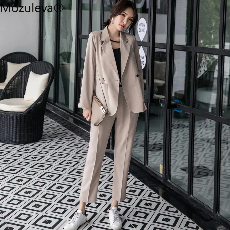 Mozuleva Женский комплект из 2 предметов двубортный блейзер цвета хаки и брюки с