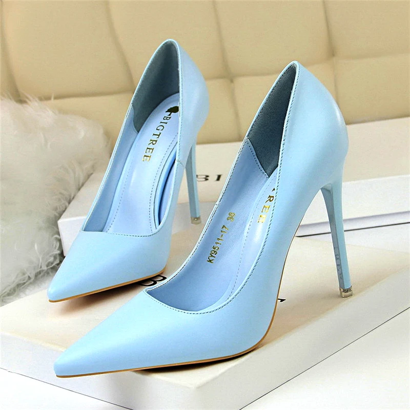 

Female Office Pointed Toe Stiletto Leather Shallow Fashion Simplicity Women's High Heels Shoes Asakuchi Sexy Ladies Single Shoes