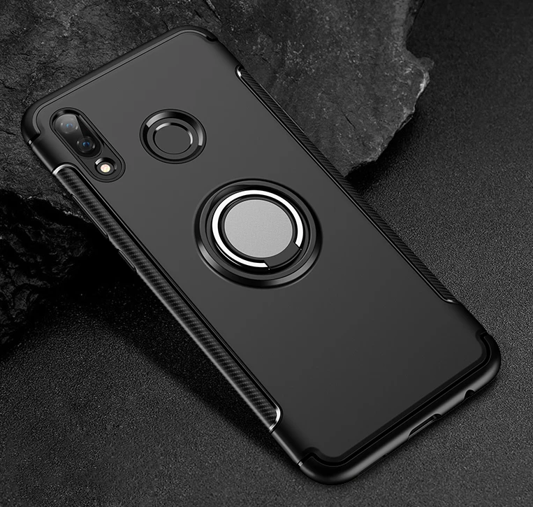 Чехол для huawei P20 P10 P30 P Smart Plus Honor 9 10 10i Lite 20 Pro NOVA 3 3i 5 mate 10 20 Lite автомобильный держатель Тонкий чехол с кольцом s - Цвет: Черный