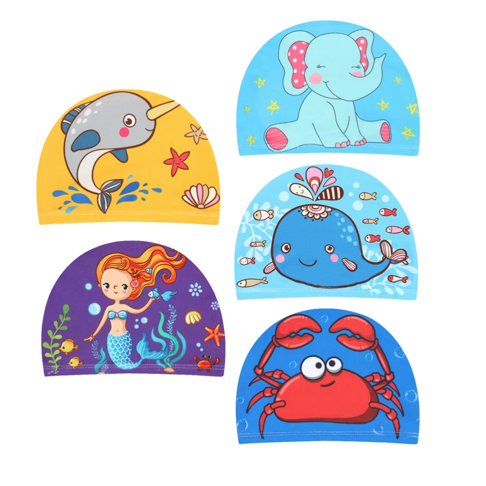 

5PCS Lovely Children Cartoon Swimming Caps Lovely Waterproof Ear Protection Swim Hats