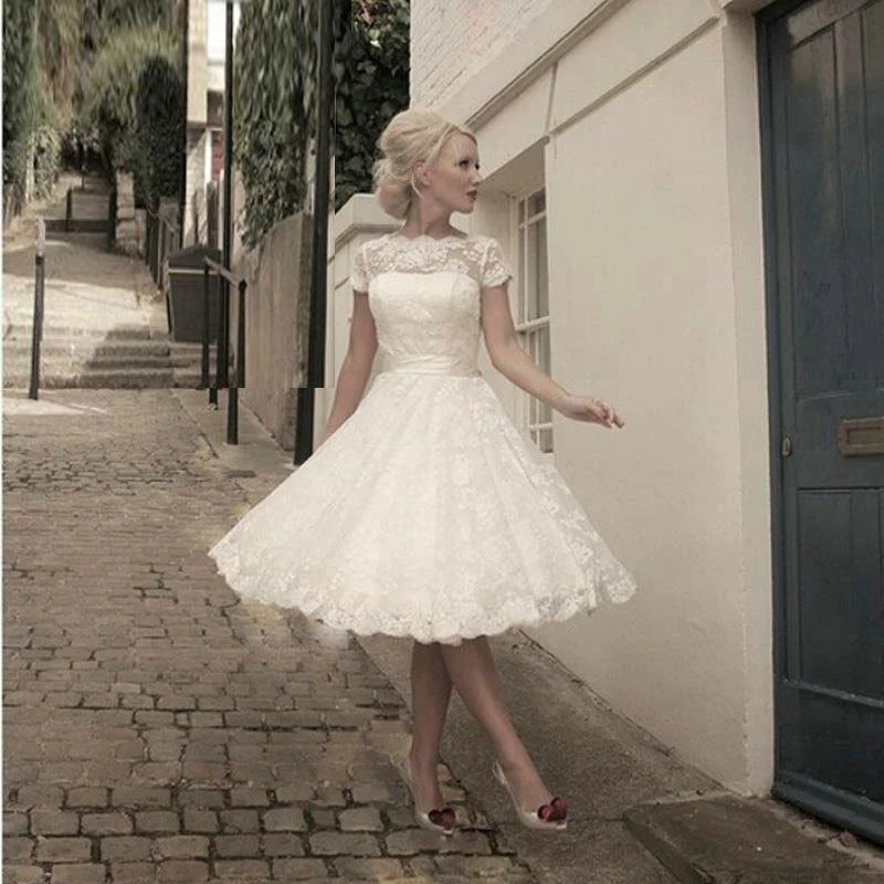 

Short Lace Wedding Dress Princess Dress Thin Retro Beige Belt