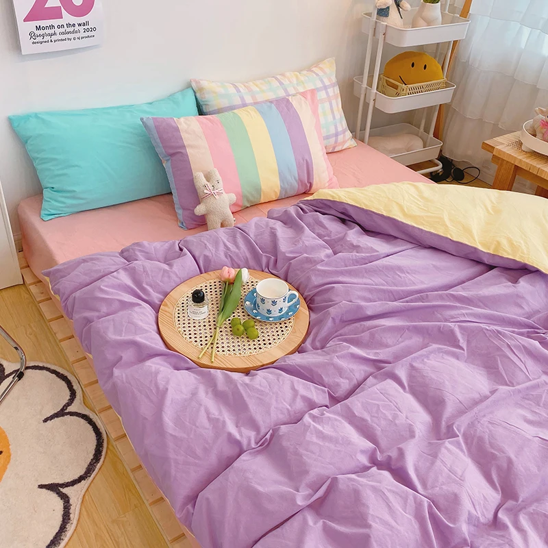 

OXYGEN Soild Cotton Beddiing Set 4pcs Duvet Cover Queen Size Bed Sheet Set Twin Bed linen Striped Square Home Textiles