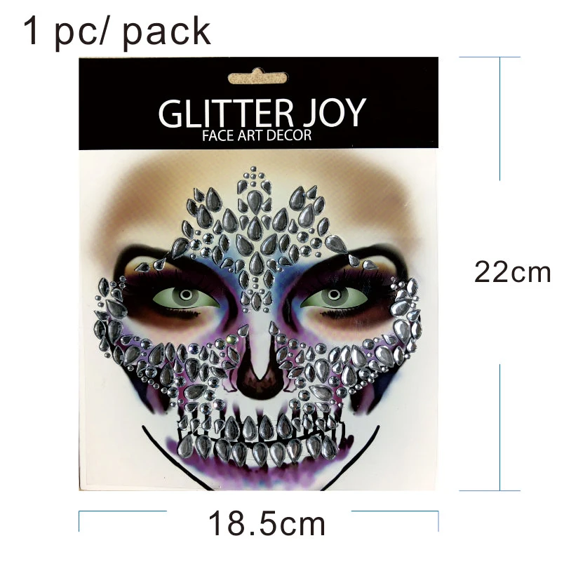 2019 New Arrival 1Pc Festival Skull Bone Face Jewel with Teeth Makeup Sticker for Carnival Night Clubbing Body Art | Красота и