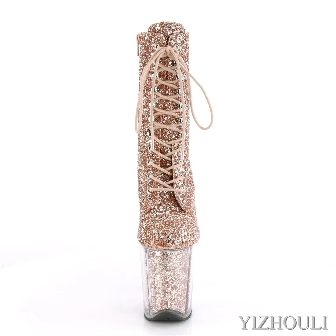20cm stilettos, 8in pole dancing boots from a sexy nightclub model, sequined vamp party stage, ankle boots