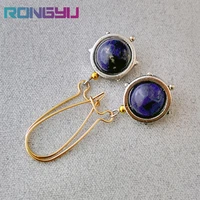 rongyu natural lapis lazuli long dangle earrings retro creative rotating astronomical ball pendants earrings for women jewelry