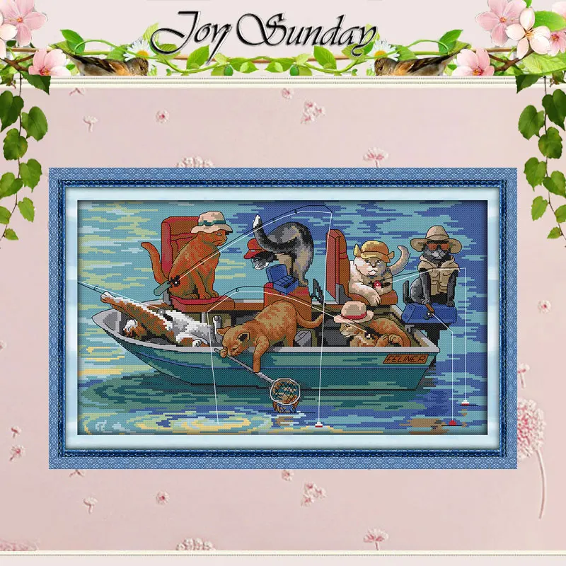 

The fishing cats Patterns Counted Cross Stitch DIY 11CT 14CT Cross Stitch Set Chinese Cross-stitch Kits Embroidery Needlework