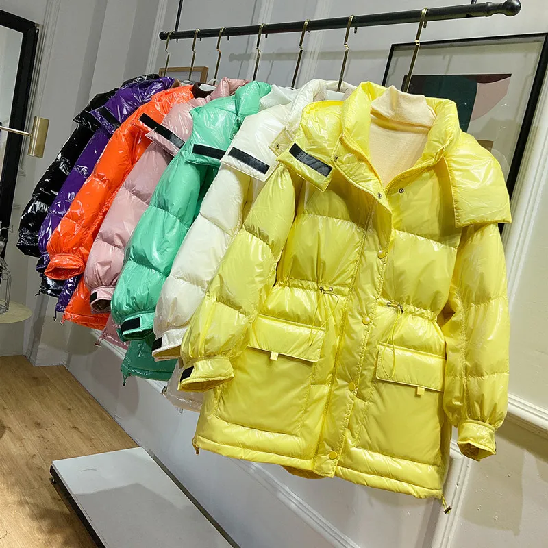 Новинка 2021 зимняя Глянцевая парка Толстая Женская водонепроницаемая куртка с