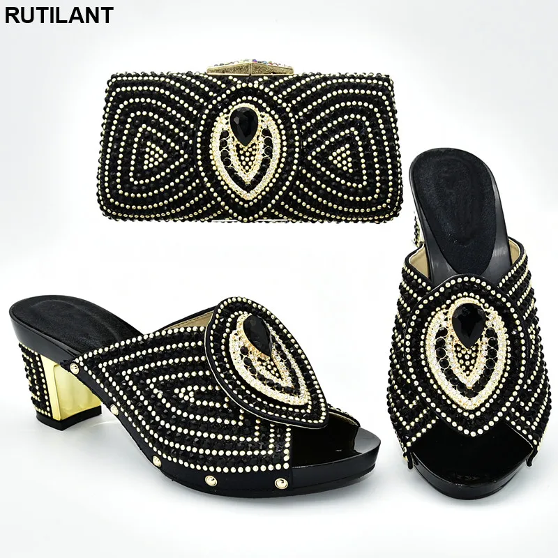 Последние Нигерии Для женщин комплект из обуви и сумки украшенные Стразы в