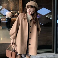 2021 autumn winter classic women overcoats casual lapel single breasted loose wool coats vintage long sleeve chic female outwear