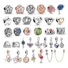 Бусина из серебра 925 пробы, подвеска в виде Луны и звезды, ювелирное изделие подходит для оригинального браслета с шармами, женское ювелирное изделие, Модный сверкающий циркониевый подарок