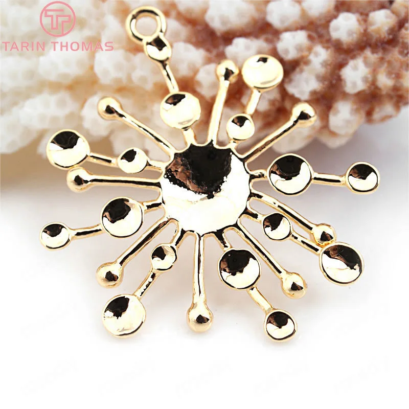 6шт 33*27мм Медные круглые горшки с солнечными оберегами, покрытые золотым цветом 24К, Подвески высокого качества для ювелирных изделий Diy, Аксессуары для поиска оптовой торговли.