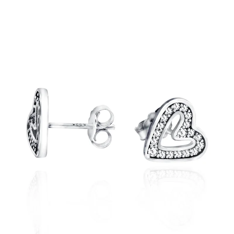 

925 Sterling Sparkling Zircon Love Stud Heart Earrings For Women Anniversary Sterling Silver Fashion Jewelry Gift