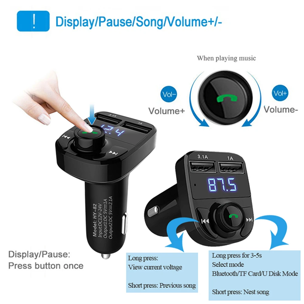 Новый FM передатчик Bluetooth автомобильный комплект MP3-плеер LED двойной USB 4.1A быстрое