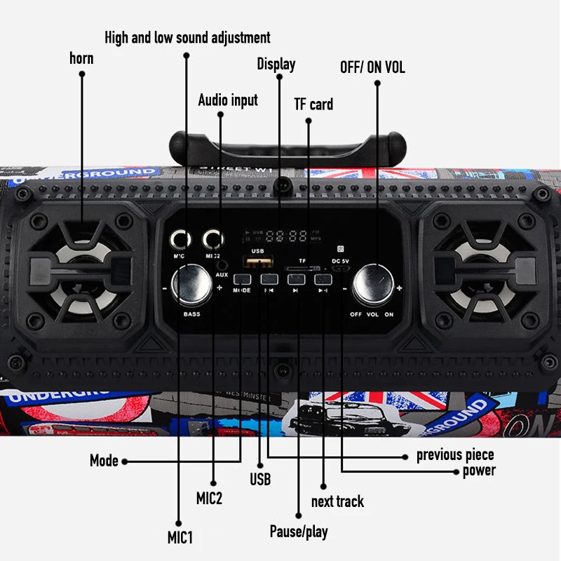 Переносная Bluetooth колонка Hi-Fi с FM-радио уличная объемным звуком 15 Вт сабвуфер