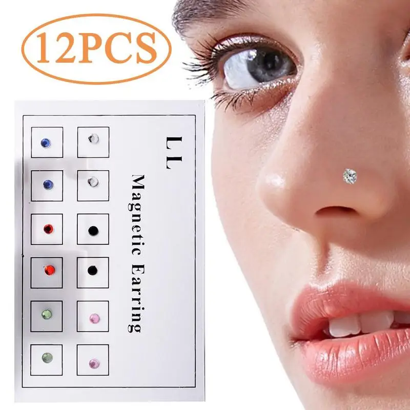 

12pcs/Card Non Pierced Nose Ring Magnet Ear Tragus Cartilage Lip Labret Stud Fake Cheater Jewelry Magnetic Earring Piercings