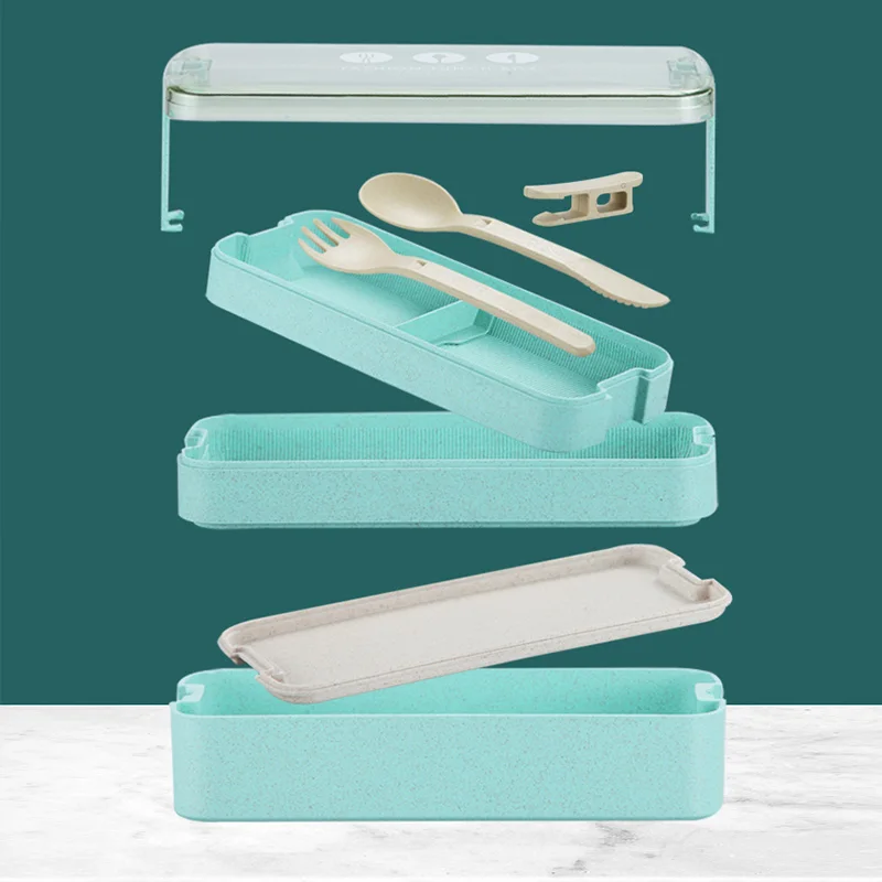 

Bento Box Microwave Safe BPA Free 3 Stackable Lunch Box With Divider Spoon & Fork For Kids Adults 1L/33.8oz Kitchen Supplies
