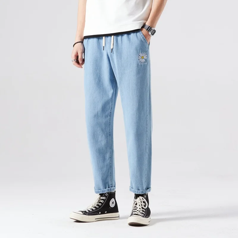 

2021 Jeans Men Pure Color Slim Denim Pants Vintage Wash Black Hip Hop Pencil Pants Work Trousers Skinny Stretch Jeans Size S-4XL