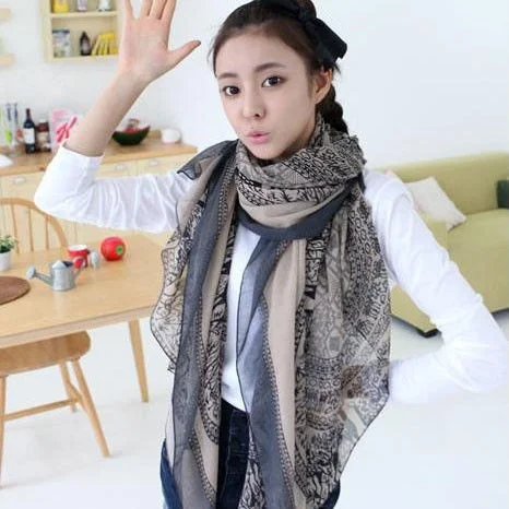 Модные товары шаль шарф хлопковая вуаль шарфы с принтом винтажный для женщин