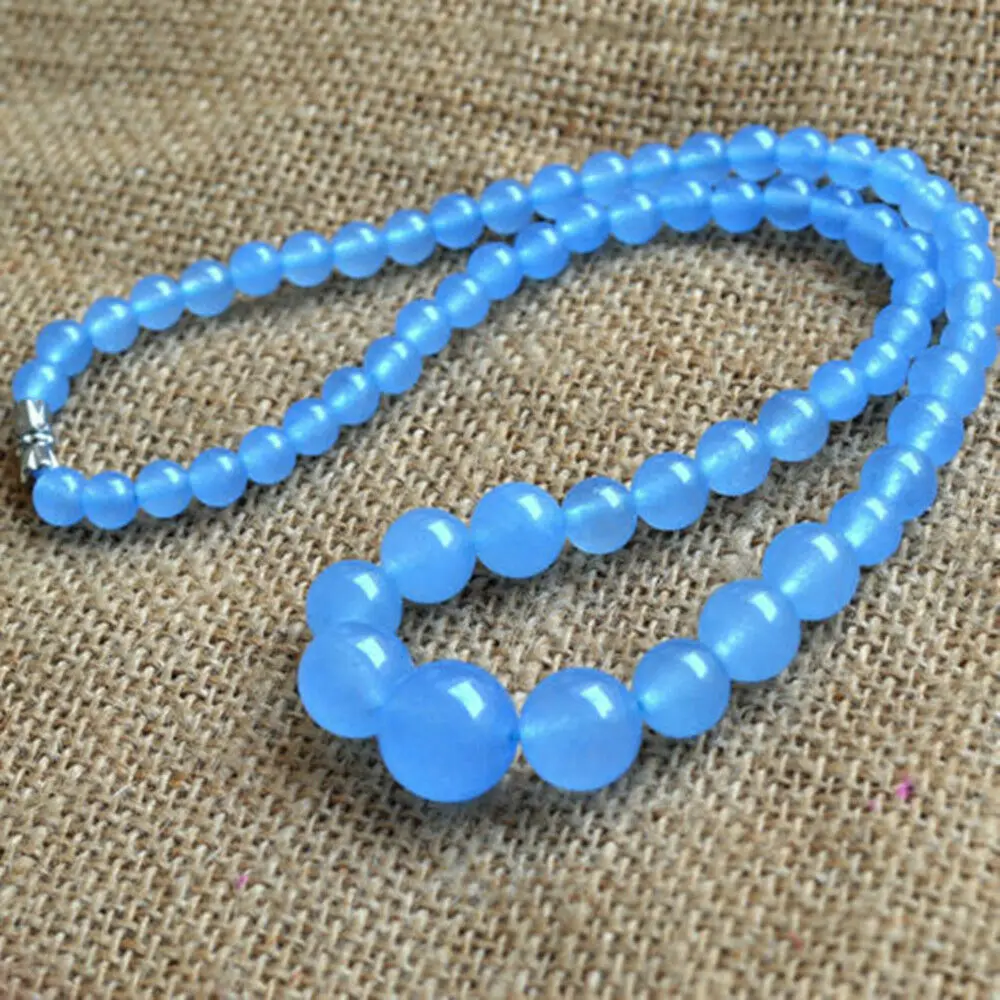 

Натуральный 6-14 мм синий нефритовый Круглый ожерелье из бус из драгоценного камня 18 ''AAA +