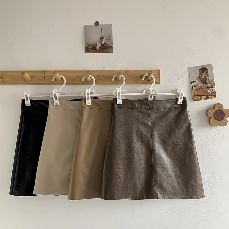 

PU Leather Mini Skirts Women 2022 New Autumn Winter Korean Style High Waist All-Matched Fashion Female Pencil Skirt