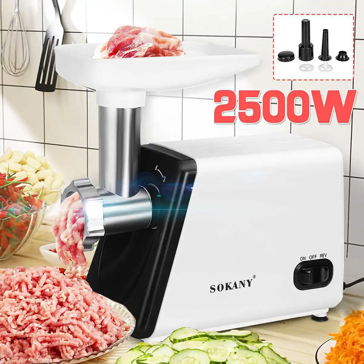 

2500W 220V Electric Meat Grinders Heavy Duty kitchen Sausage Stuffer Food Processor Automatic Chopping Mincing food Meat Blender