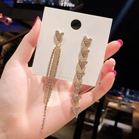 wholesale long stone studded tassel earrings womens asymmetric love heart stud jewelry gift