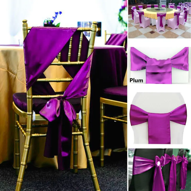 25pcs Wedding Chair Sashes Party Satin Chairs Bands Gold Pink Chair Bow Knot Cover for Banquet Decoration 15x275cm 22colors