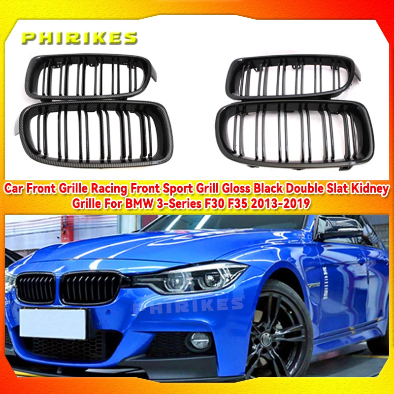 

Передняя решетка для автомобиля, гоночная Передняя Спортивная решетка, глянцевая черная двойная решетка для радиатора для BMW 3 серии F30 F35 ...