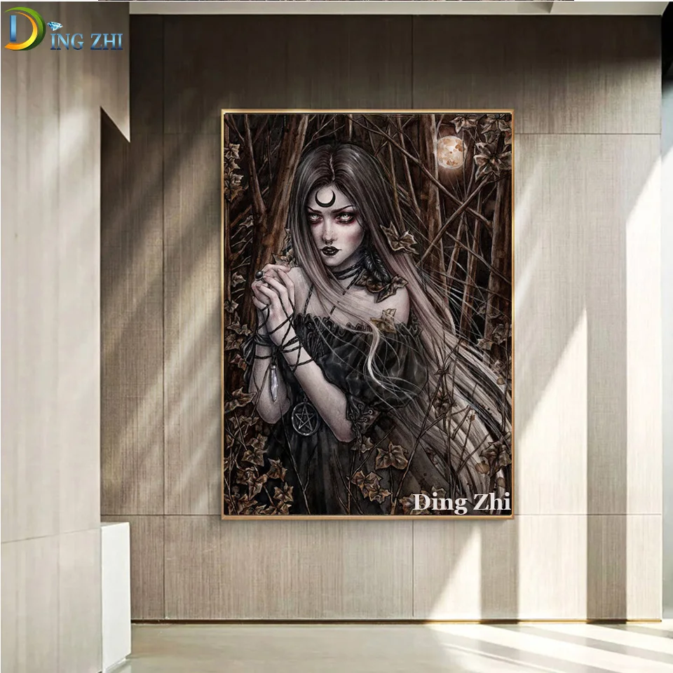 

Набор для вышивки стразами 5D «сделай сам», квадратная Мозаика из круглых страз, абстрактный пейзаж, вампир, ведьма, стразы, вышивка крестико...