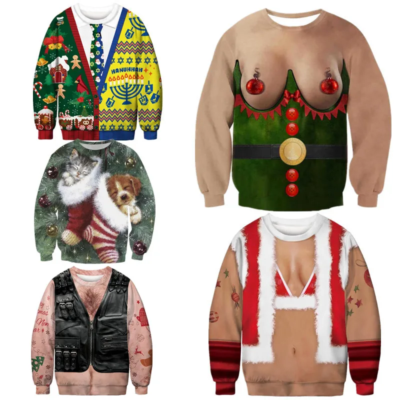 Christmas 2021 new printing round neck pullover sweater men and women lovers Ugly Sweater Autumn Winter Blouses | Женская одежда