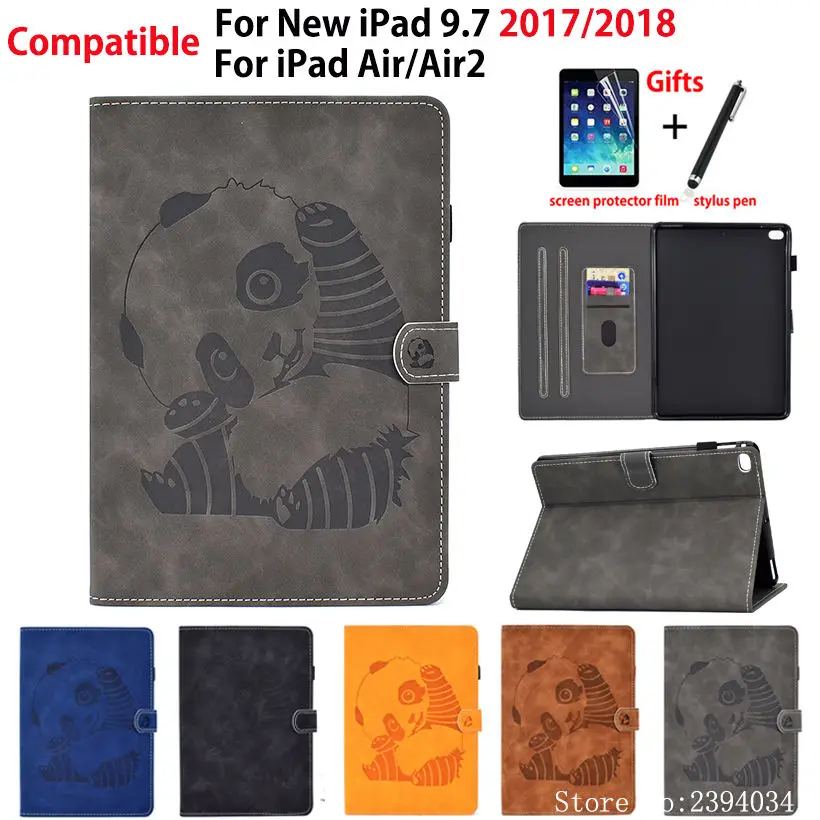 

Case For Apple iPad 9.7" 2017 2018 6th 5th Generation A1954 A1893 Smart Cover Funda For iPad Air 1 Air 2 Panda Embossed Shell