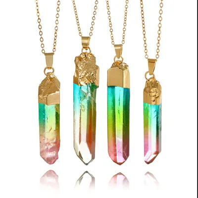 LISTE & LUKE натуральный камень кварц кулон ожерелье Красочный нерегулярный Кристалл