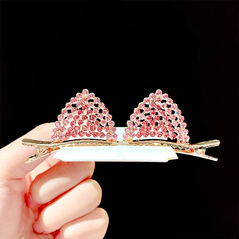 

2pcs Cat Ears Inlaid Brick Hairpin Personality Full Diamond Duckbill Clip Cute Catwoman Style Top Clip To Clip Hair Accessories