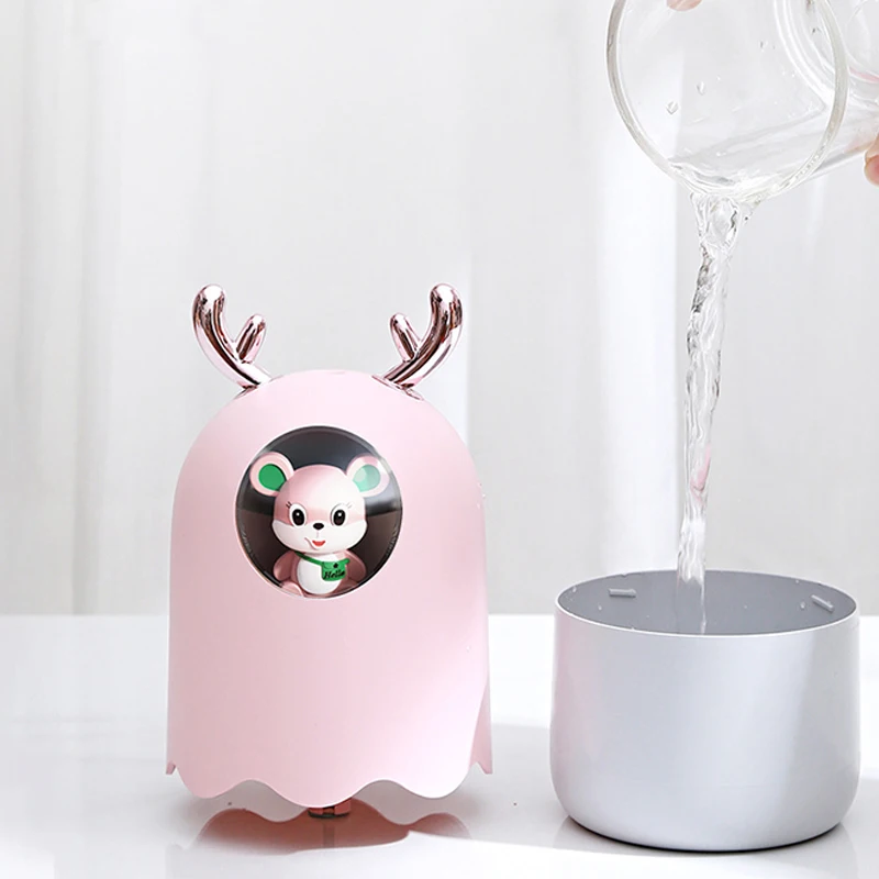 

Cute mouse air Humidifier 300ML Pet Ultrasonic Cool Mist Aromatherapy Oil Diffuser Romantic Color LED Lamp USB Humidificador
