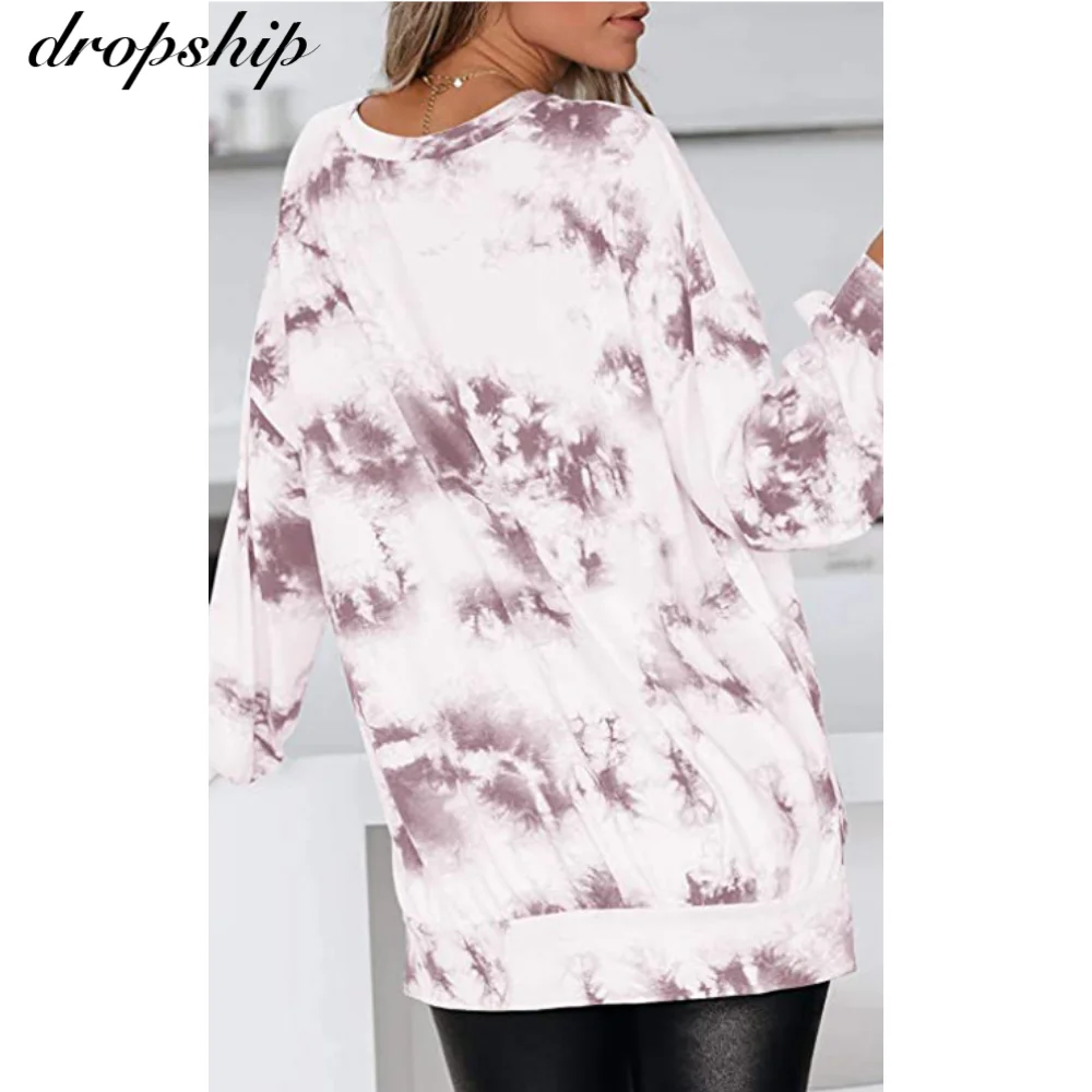 

Women Sweatshirts Tie-dye Printing Hoodies Tops Long Sleeve O Neck Pullovers Autumn Casual Loose Tops Clothes