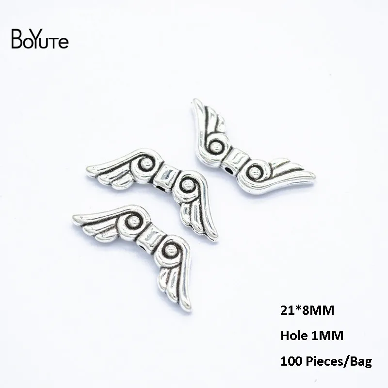 Beads 7-Anti-Silver BoYuTe(100 шт./лот) 31*8 мм с 1 мм отверстием металлический сплав Ангела крыло бусины Diy ручной работы ювелирные аксессуары оптом - Цвет: Beads 7-Anti-Silver