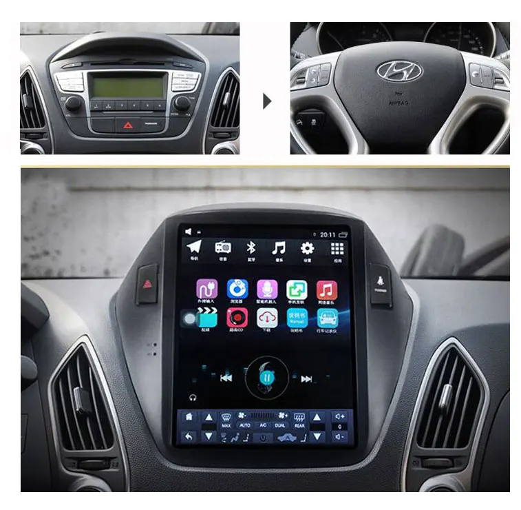 Автомобильное радио AOTSR в стиле Tesla Android 9 PX6 для Hyundai IX35 2009-2016 GPS-навигация DSP