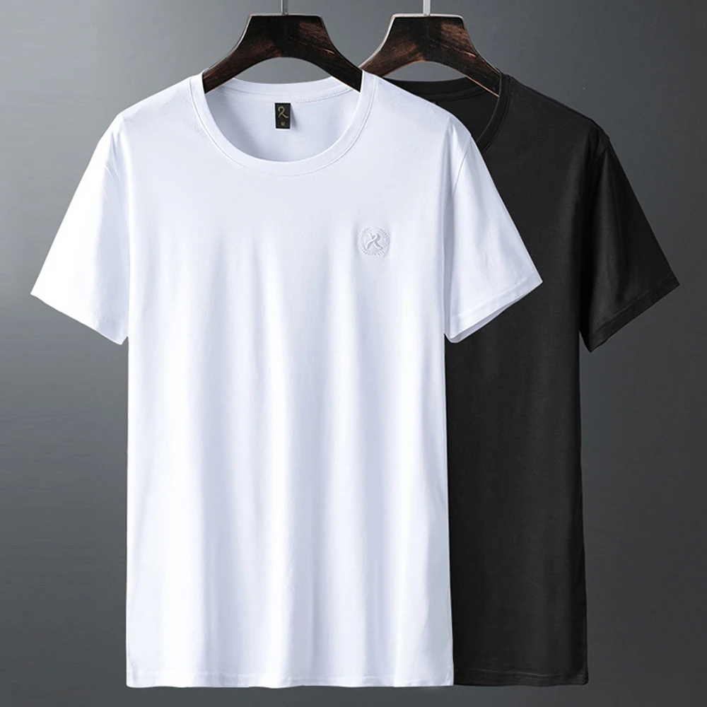 Мужская Однотонная футболка из 100% мерсеризованного хлопка с вышивкой