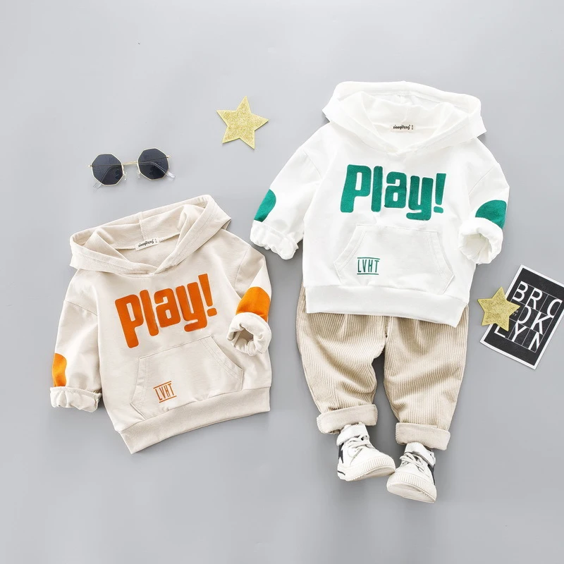 2020 Spring New Cotton Clothes Baby Girls Boys Sports Kids Hooded T Shirt Pants 2pcs/Sets Children Casual Suits Tracksuits | Детская