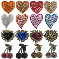 5piece craft beaded crystal rhinestones strawberry love heart design patches applique sew on patches diy clothes bags decorated